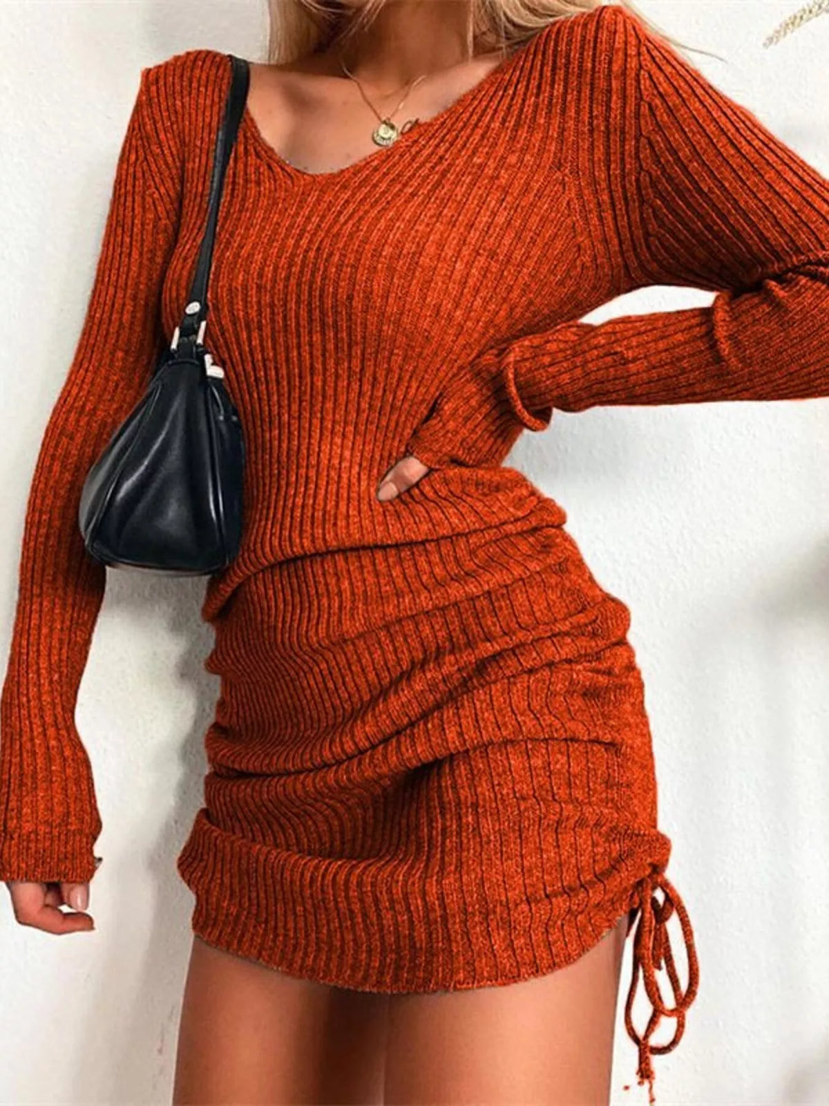 Colette Ribbed Drawstring Bodycon Sweater Dress by Mayce Elegante — product image 1