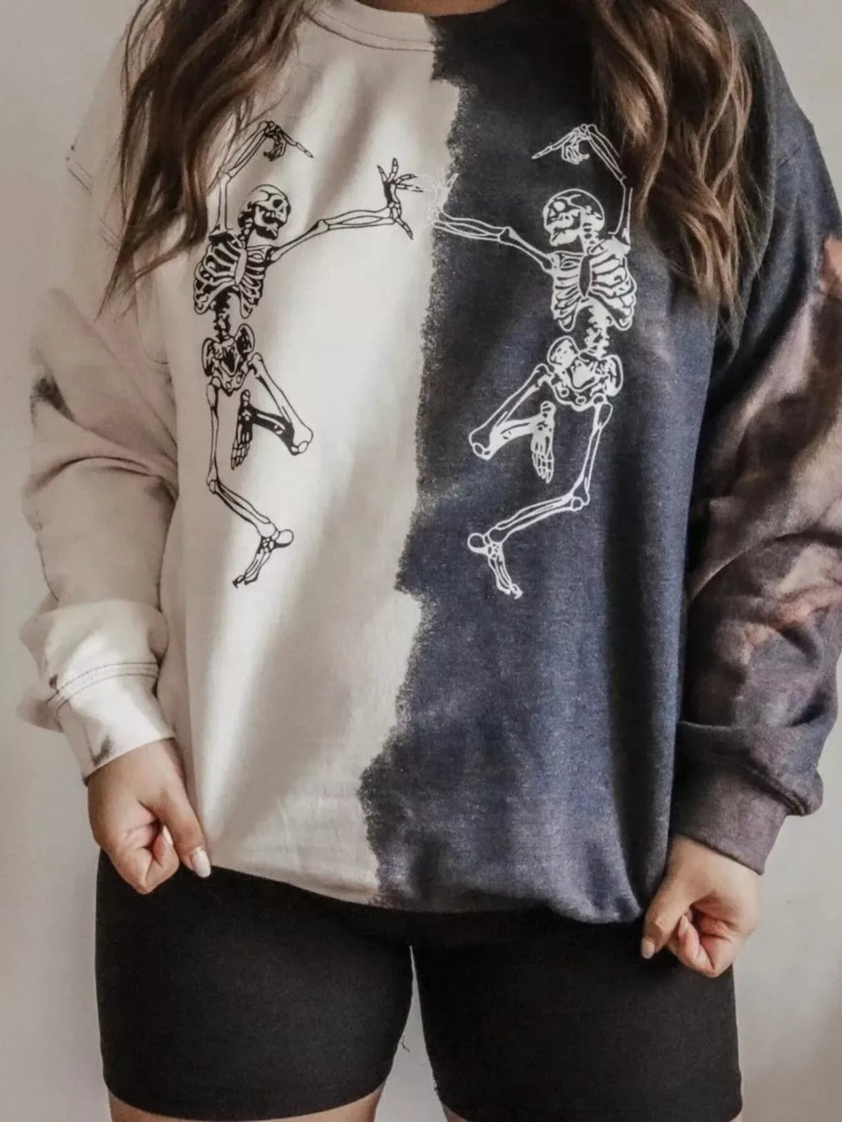 Halloween Skeleton Print Color Block Sweatshirt – Mayce Halloween Edit