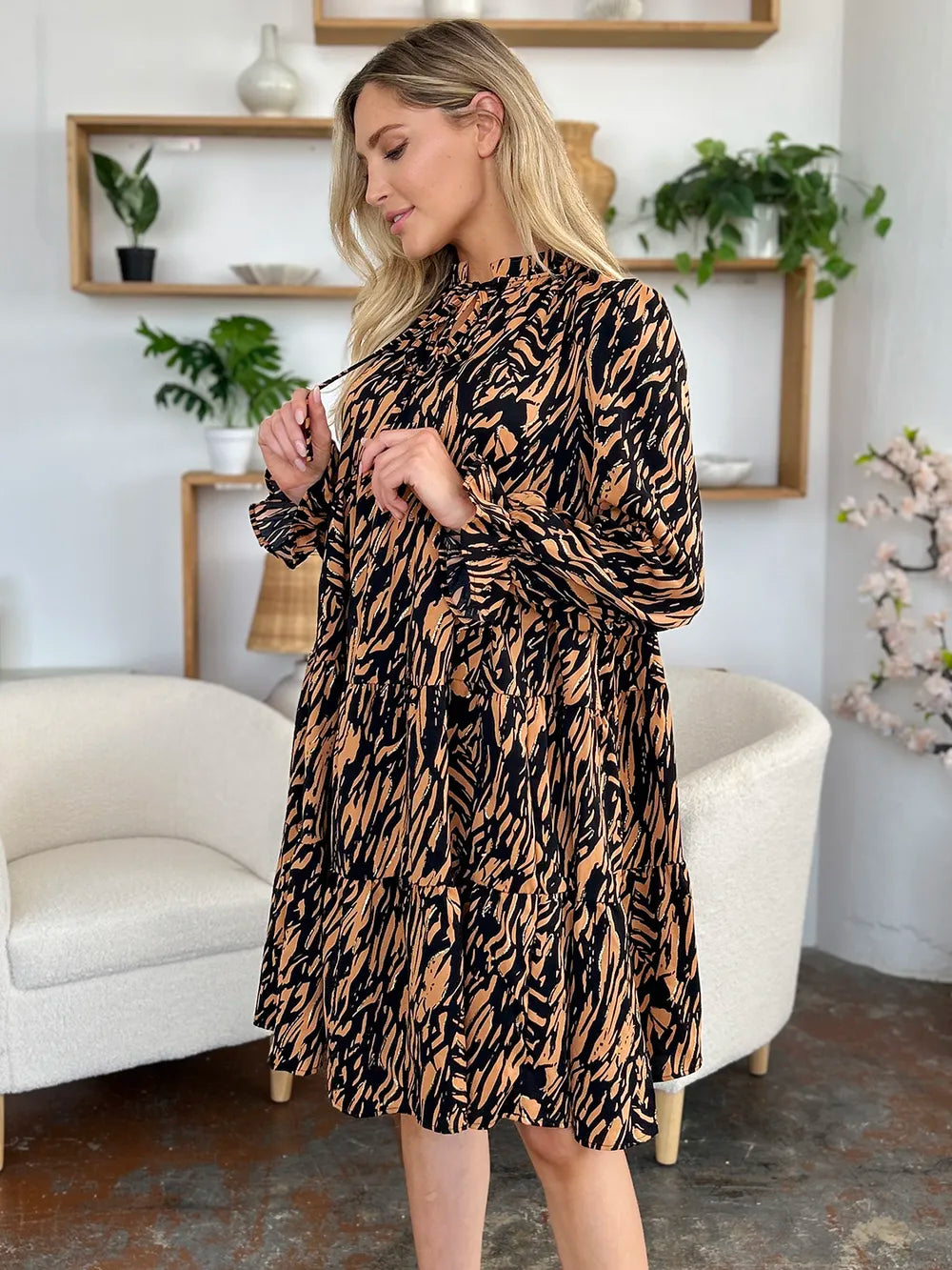 Double Take Full Size Printed Ruffle Hem Long Sleeve Dress Plus Size – Mayce Halloween Edit