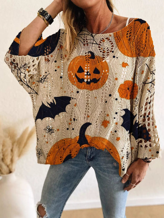 Full Size Halloween Pumpkin Loose Knit Cover Up Plus Size – Mayce Halloween Edit
