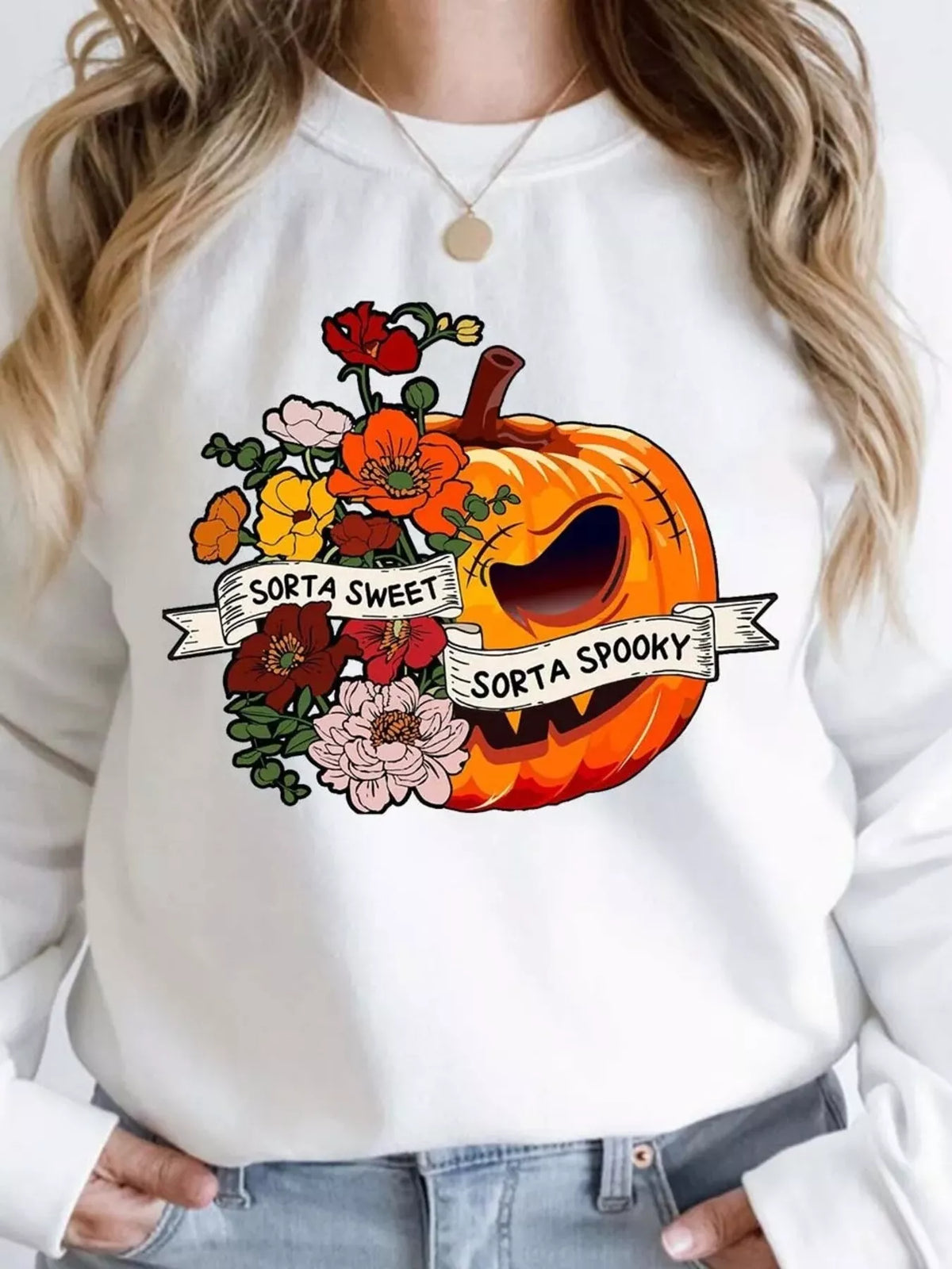 Halloween Pumpkin Floral Round Neck Sweatshirt – Mayce Halloween Edit