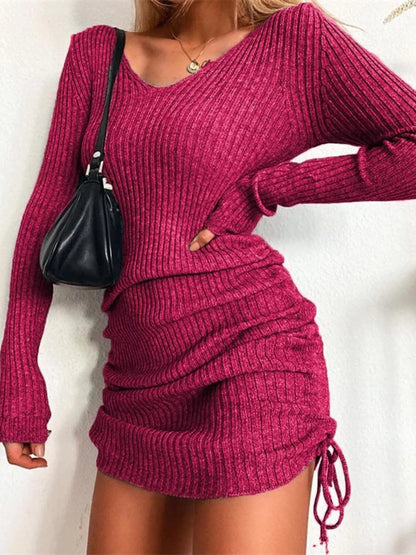 Colette Ribbed Drawstring Bodycon Sweater Dress by Mayce Elegante — product image 7