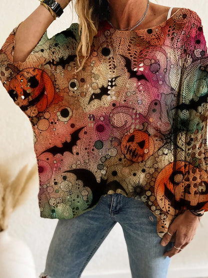 Full Size Halloween Pumpkin Loose Knit Cover Up Plus Size – Mayce Halloween Edit