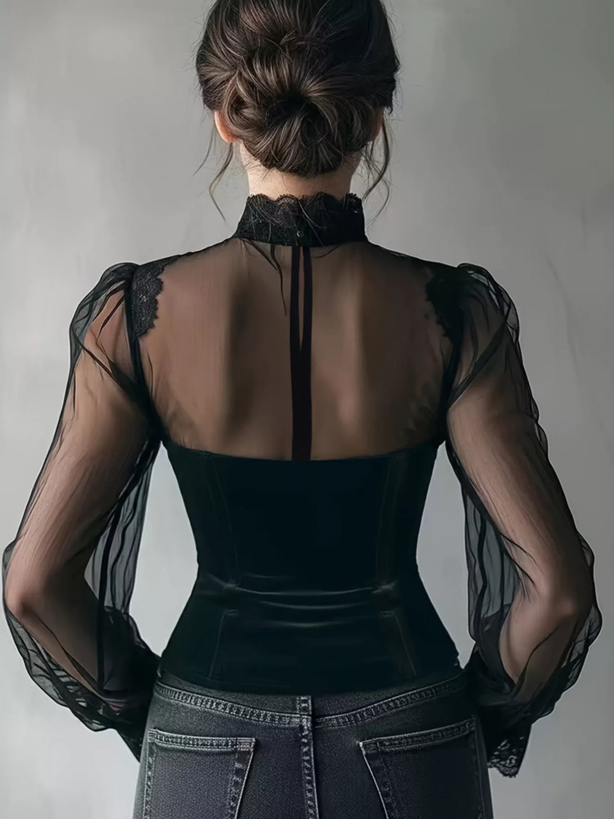 Lace Trim Velvet Sheer Sleeve Blouse – Mayce Halloween Edit