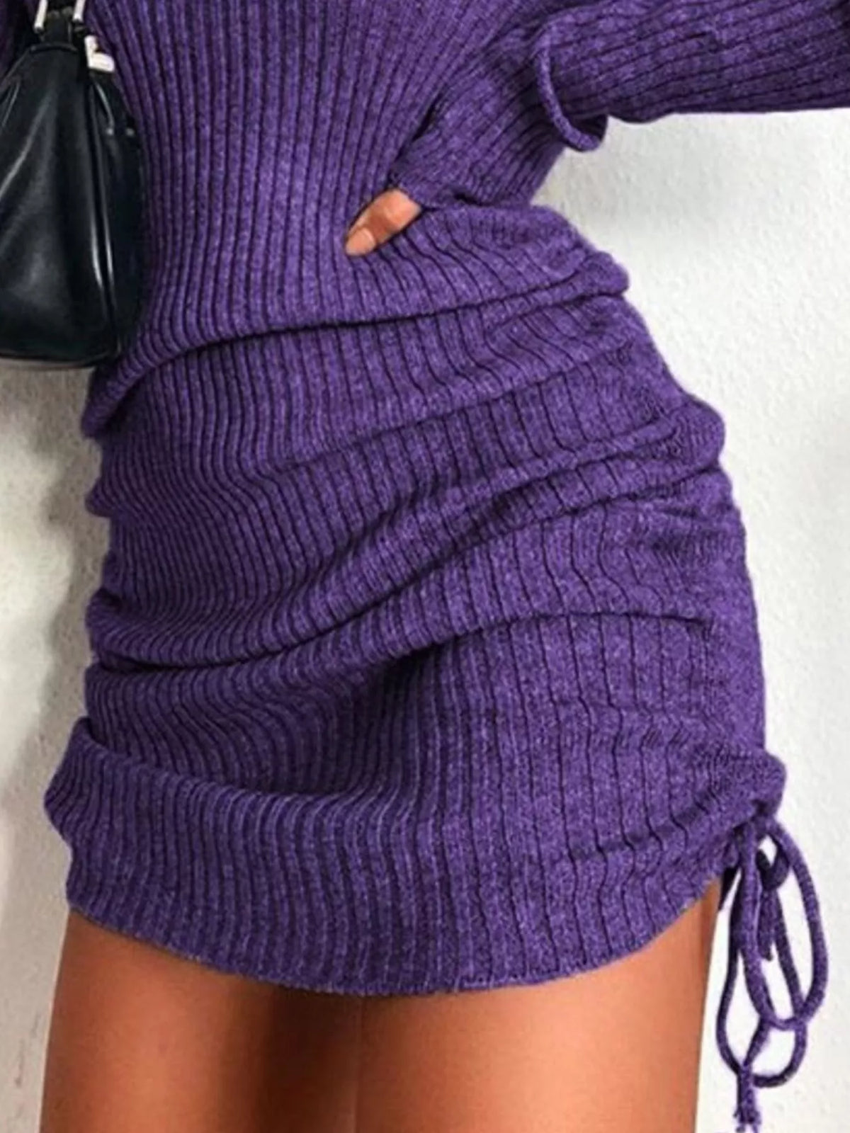 Colette Ribbed Drawstring Bodycon Sweater Dress by Mayce Elegante — product image 23