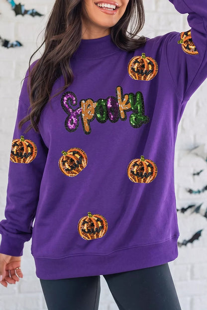 Sequin Pumpkin Spooky Halloween Sweatshirt – Mayce Halloween Edit