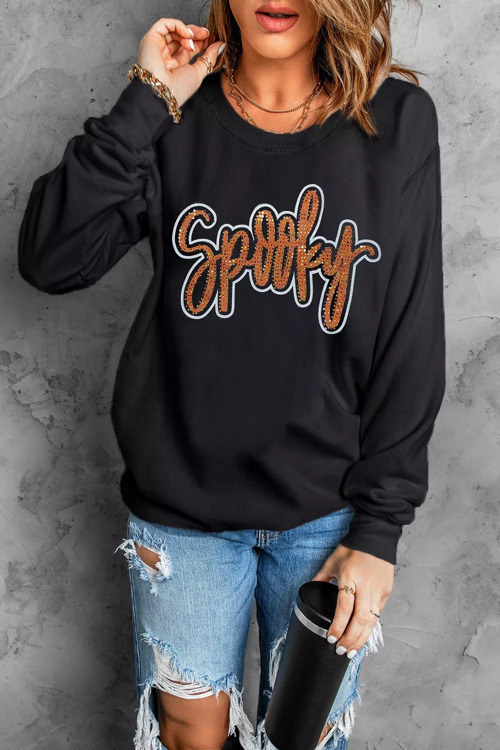 Spooky Rhinestone Drop Shoulder Sweatshirt – Mayce Halloween Edit