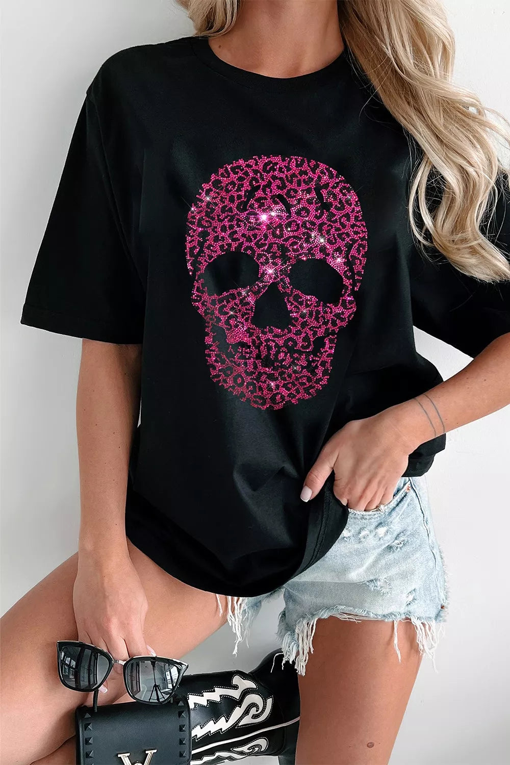 Rhinestone Skull Graphic Crew Neck T-Shirt – Mayce Halloween Edit
