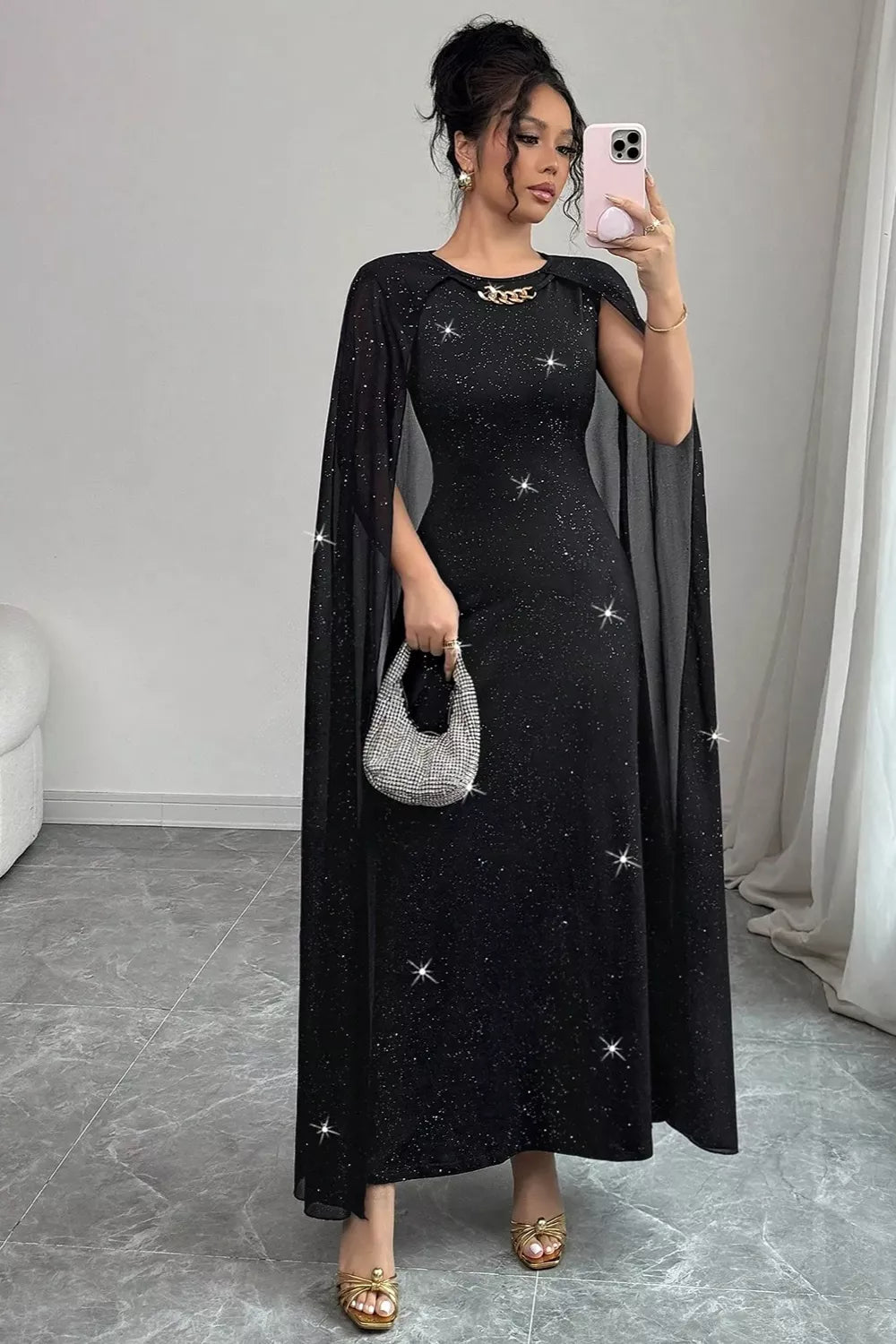 Glitter Cape-Sleeve Maxi Dress – Mayce Halloween Edit