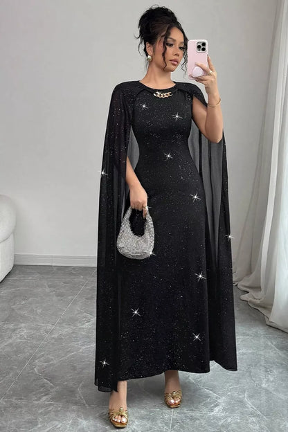 Glitter Cape-Sleeve Maxi Dress – Mayce Halloween Edit