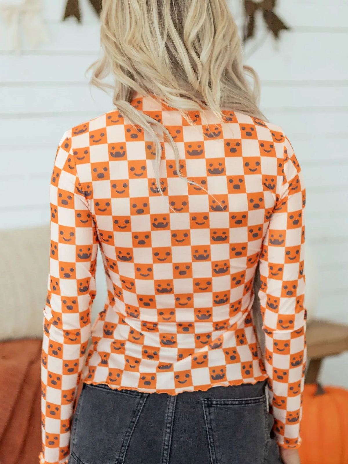 Abstract Halloween Pattern Long Sleeve Mock Neck Blouse – Mayce Halloween Edit