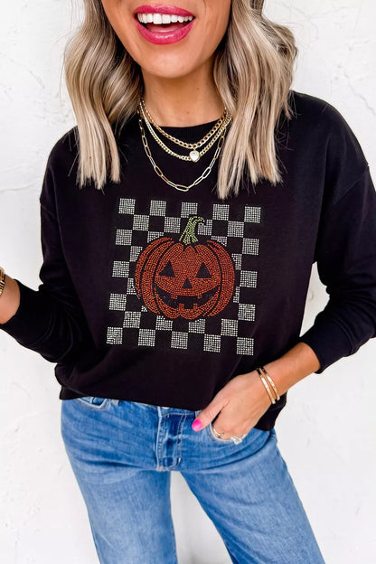 Rhinestone Pumpkin Long Sleeve Sweatshirt – Mayce Halloween Edit