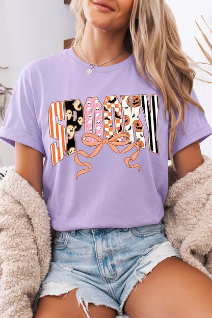Halloween Spooky Letter Graphic Round Neck Casual T-Shirt – Mayce Halloween Edit