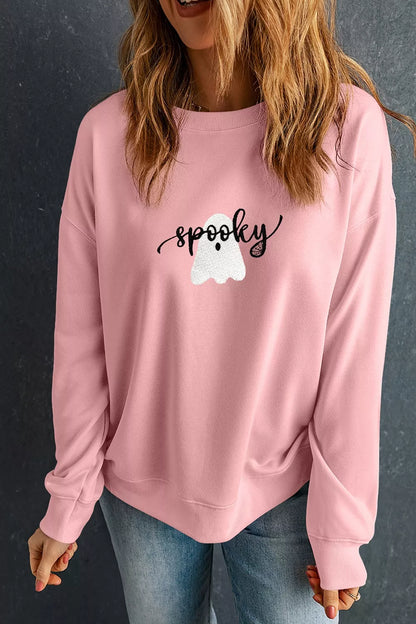 Halloween Ghost Graphic Round Neck Sweatshirt – Mayce Halloween Edit
