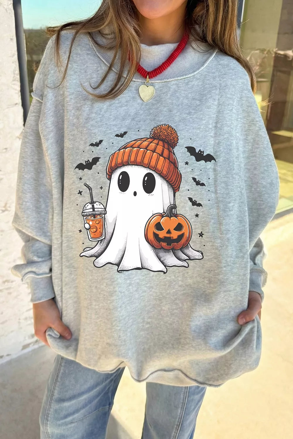 Reversible Halloween Graphic Mock Neck Tunic Sweatshirt – Mayce Halloween Edit