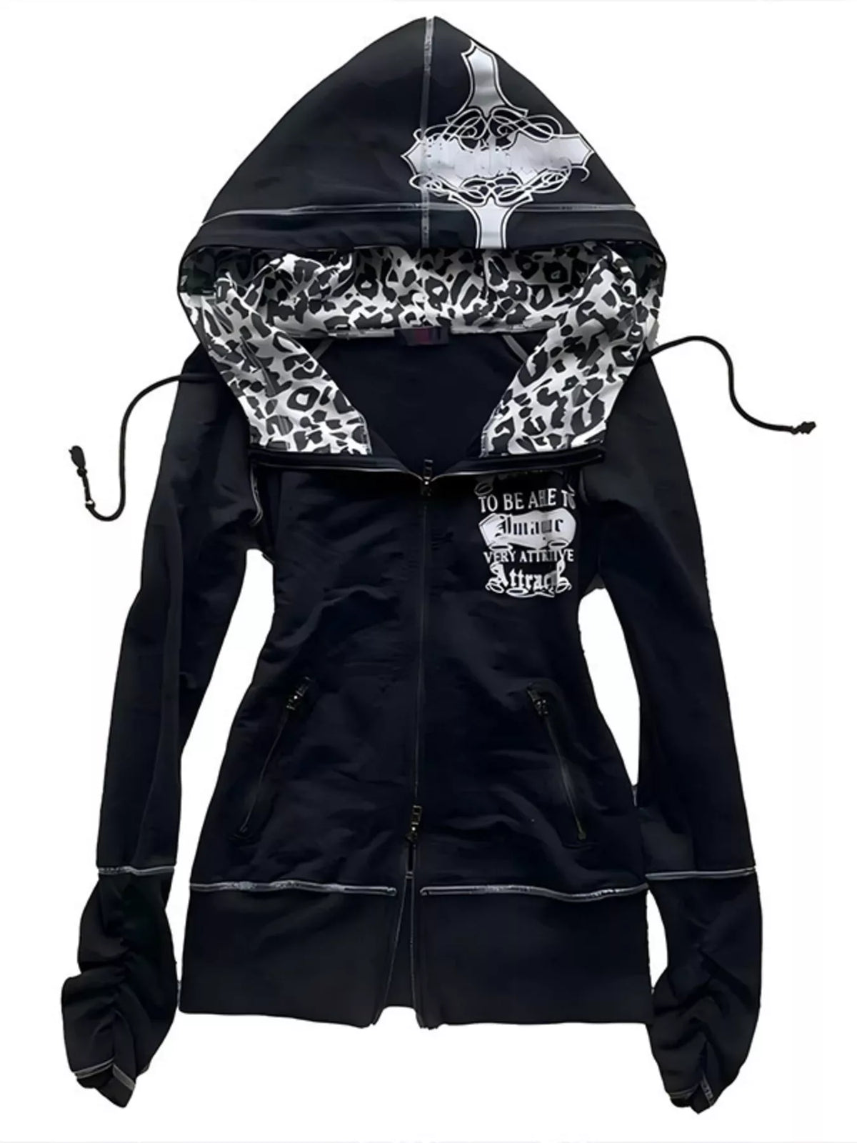 Gothic Cross Leopard Lined Zip-Up Hoodie – Mayce Halloween Edit