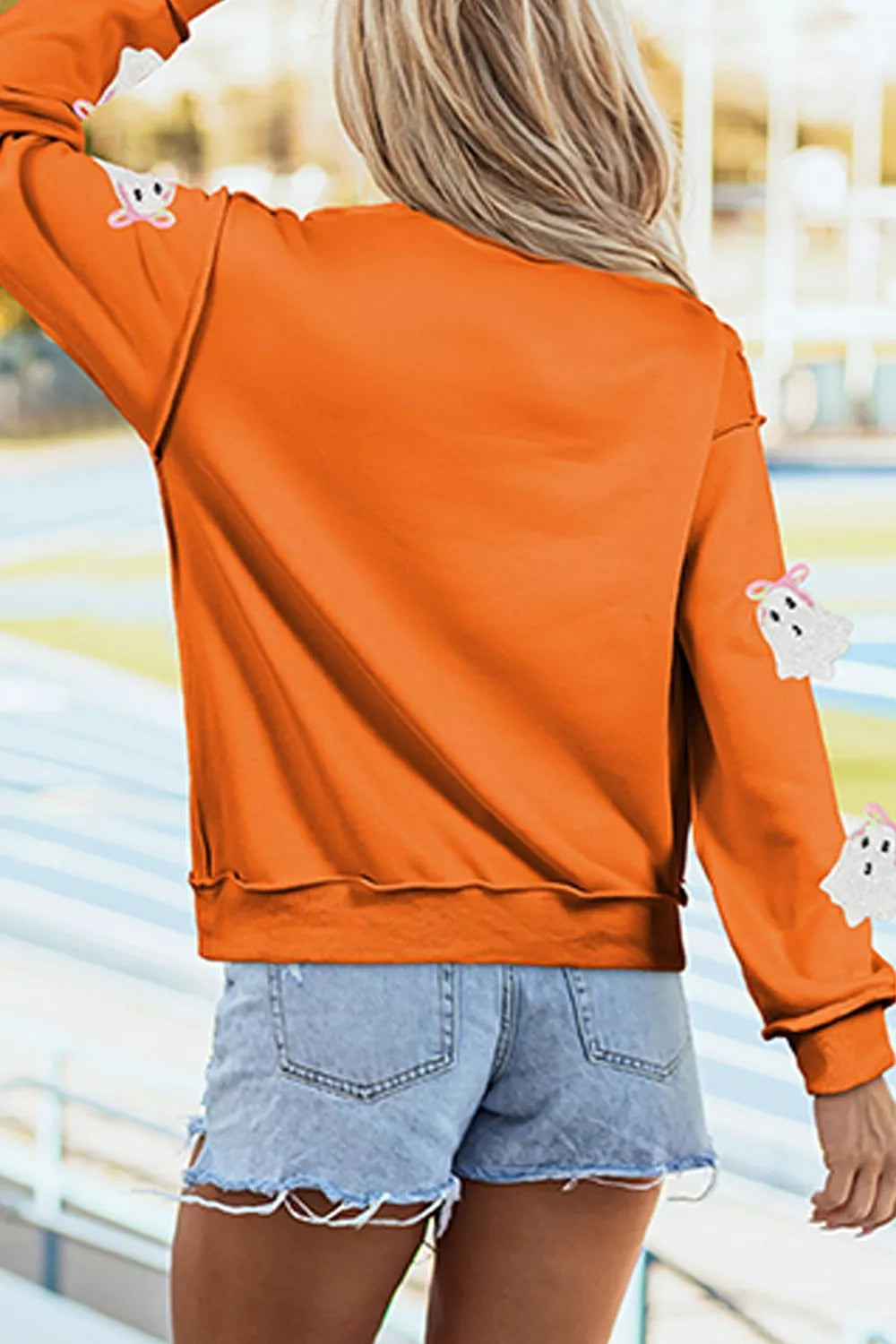 Sequin Ghost Exposed Seam Mock Neck Sweatshirt – Mayce Halloween Edit