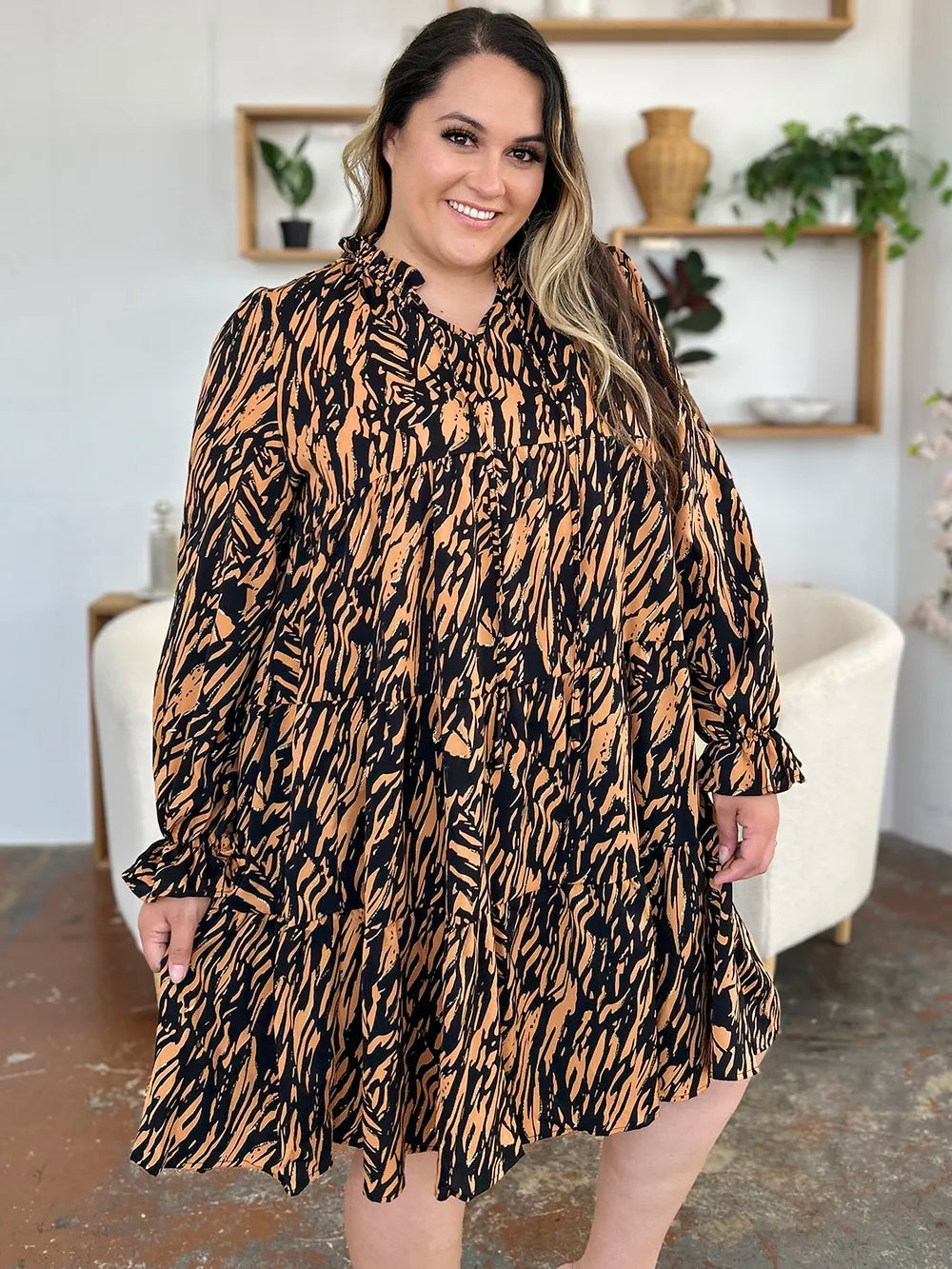 Double Take Full Size Printed Ruffle Hem Long Sleeve Dress Plus Size – Mayce Halloween Edit