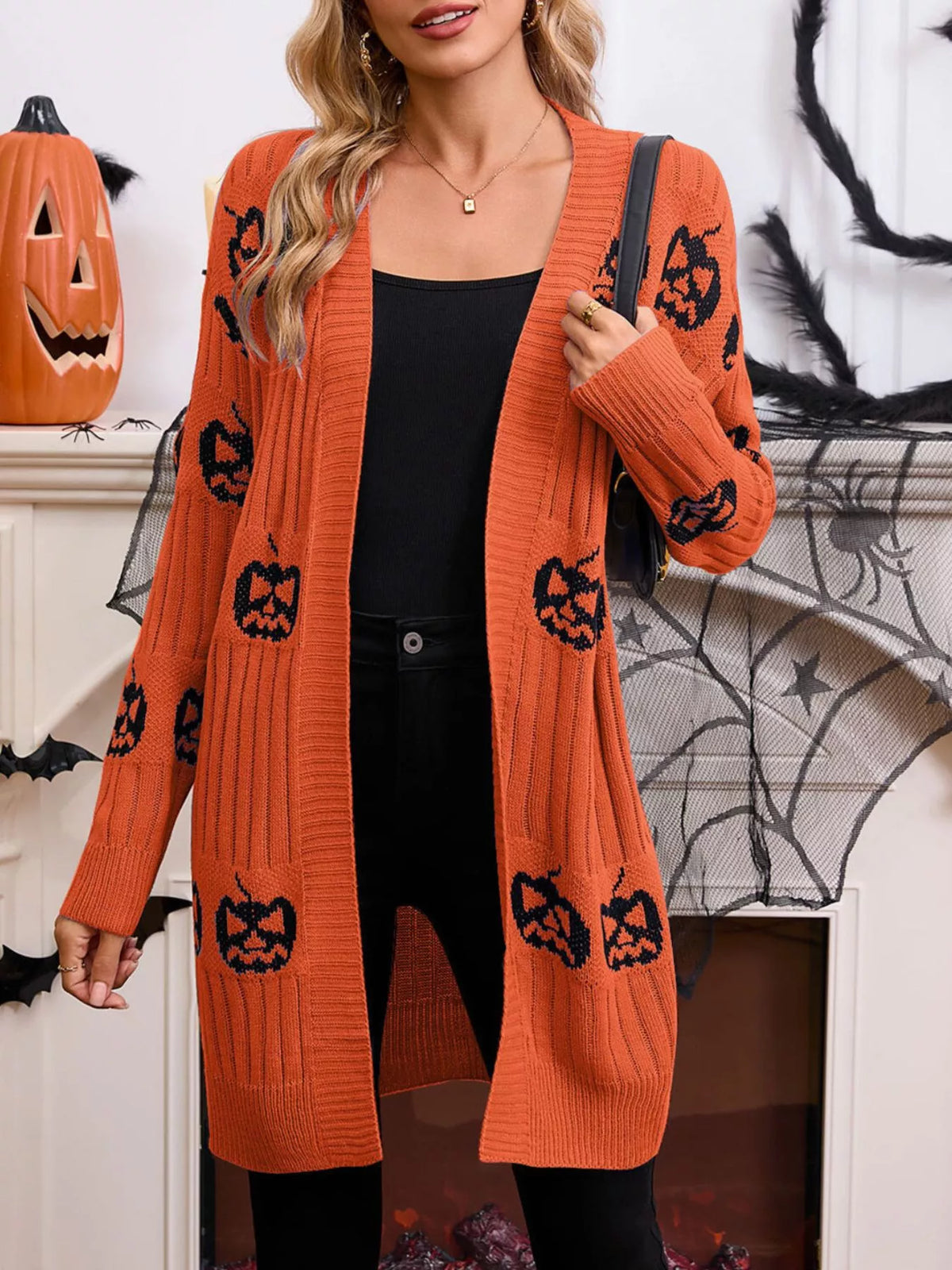 Halloween Pumpkin Open Front Knit Cardigan – Mayce Halloween Edit