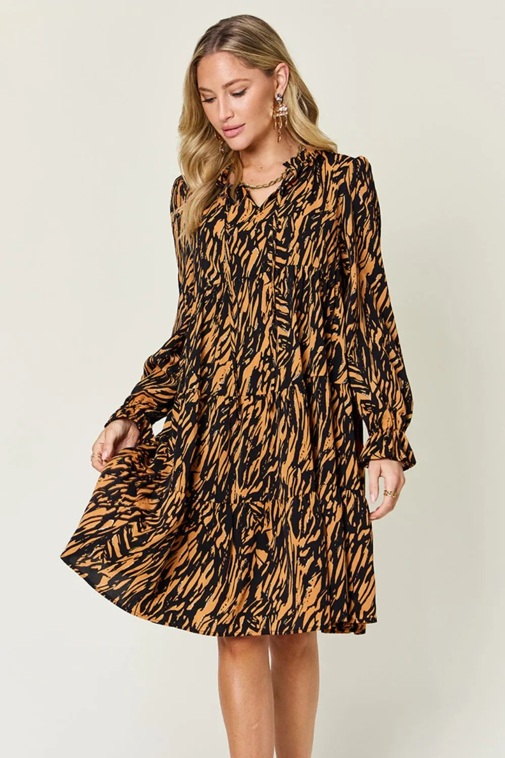 Double Take Full Size Printed Ruffle Hem Long Sleeve Dress Plus Size – Mayce Halloween Edit