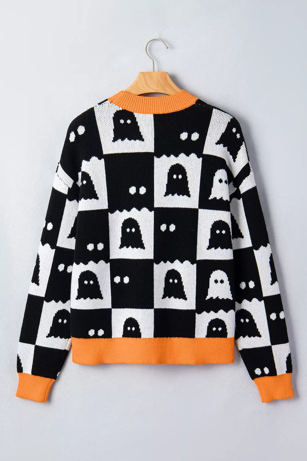 Halloween Ghost Pattern Checkerboard Sweater – Mayce Halloween Edit