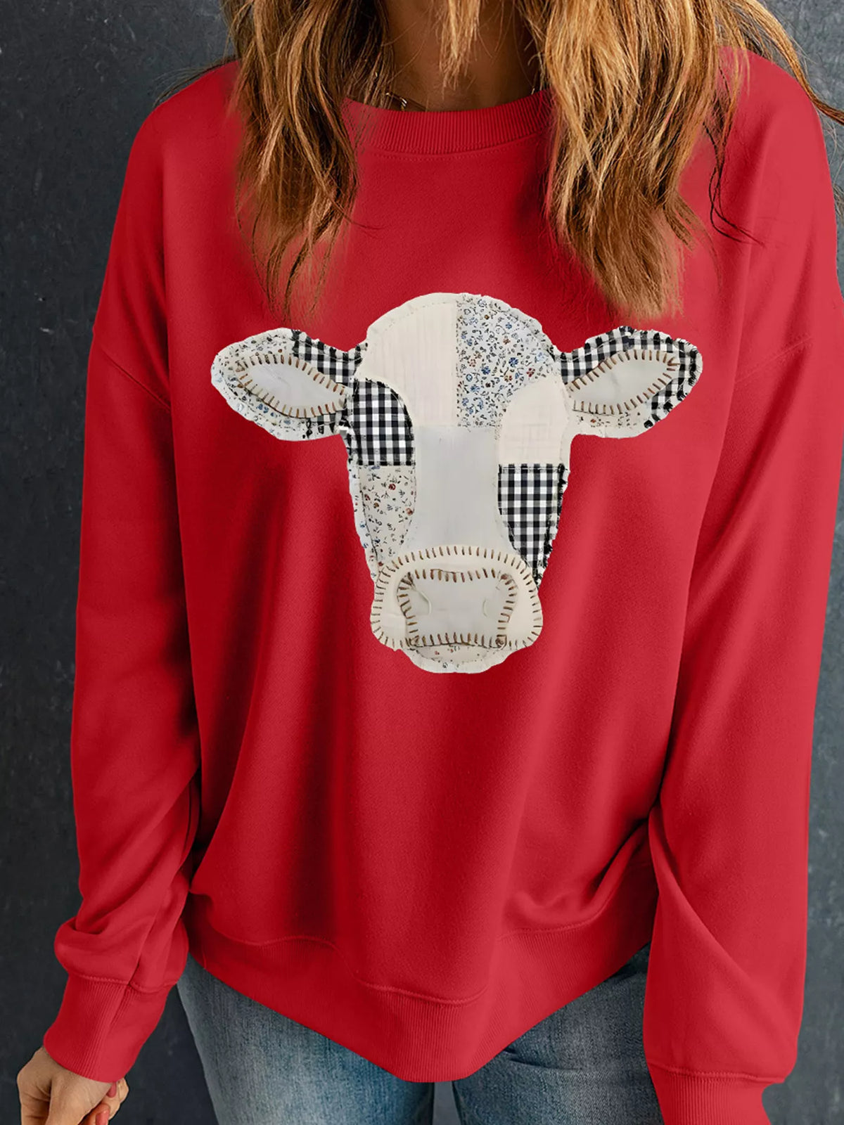 Western Patchwork Cow Drop Shoulder Sweatshirt – Mayce Halloween Edit