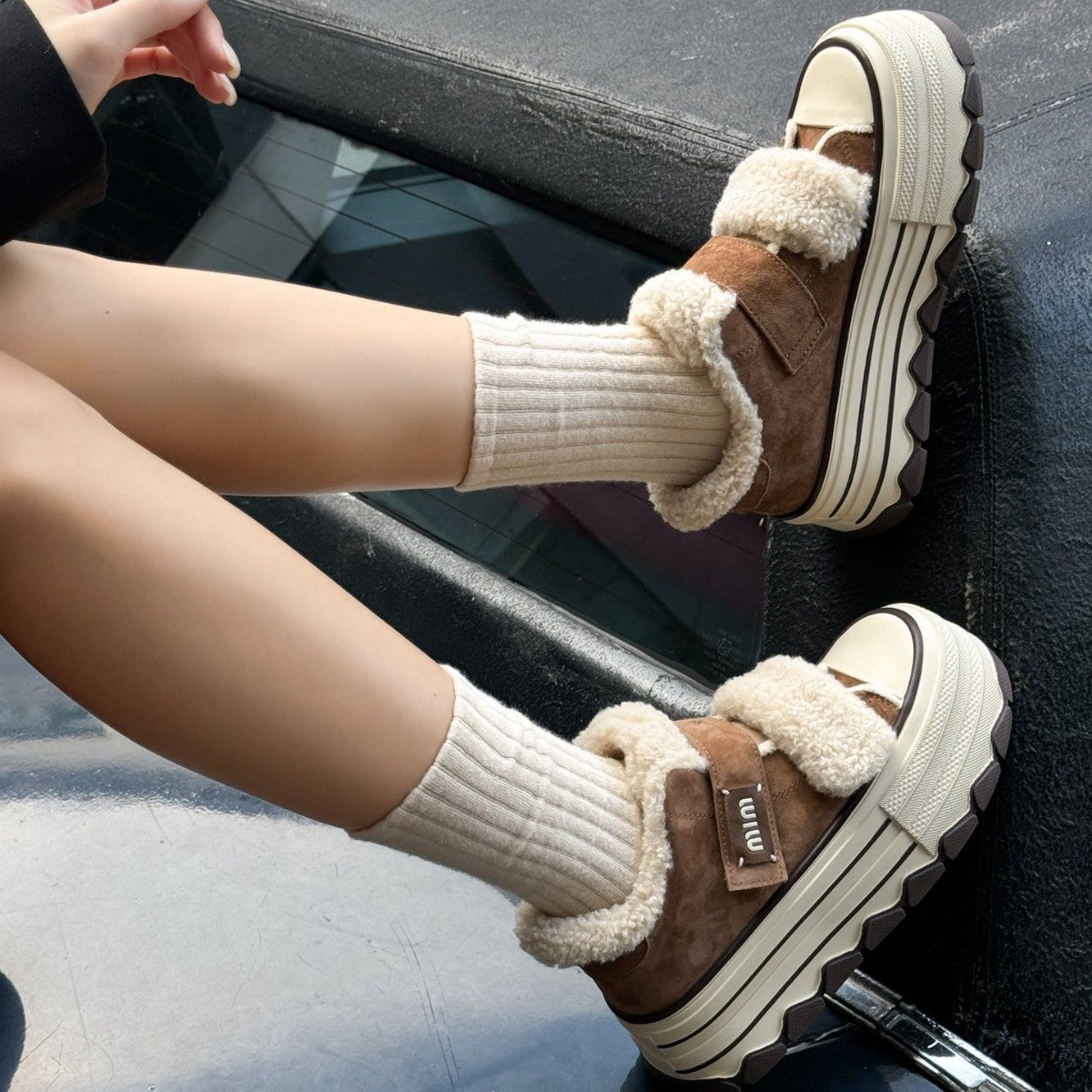 Shearling Lined Platform Sneakers