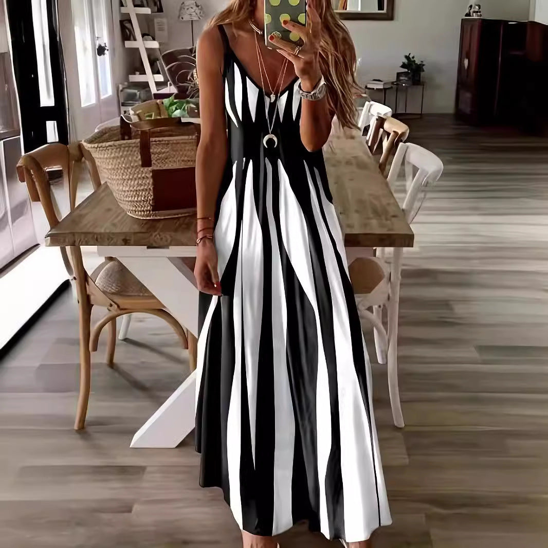 Striped Elegance Maxi Elbise