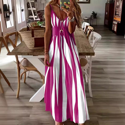Striped Elegance Maxi Elbise