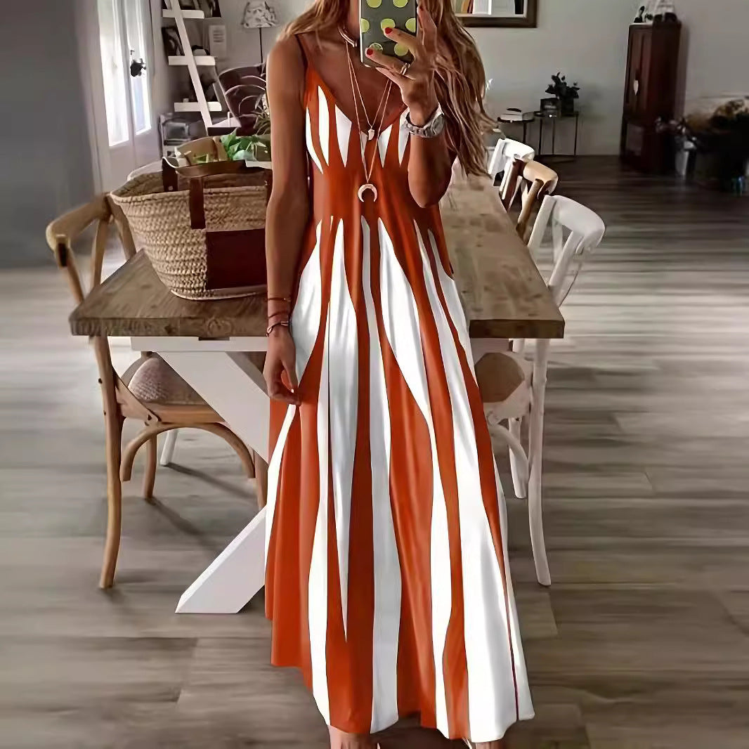 Striped Elegance Maxi Elbise