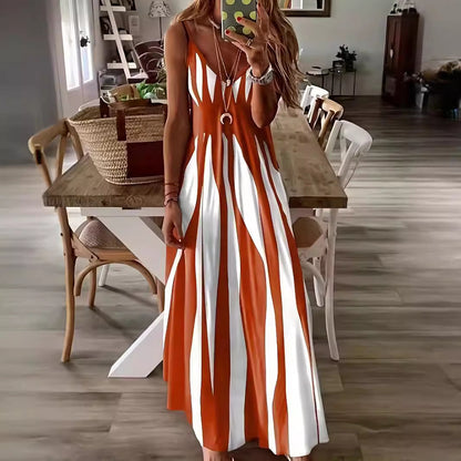 Striped Elegance Maxi Elbise
