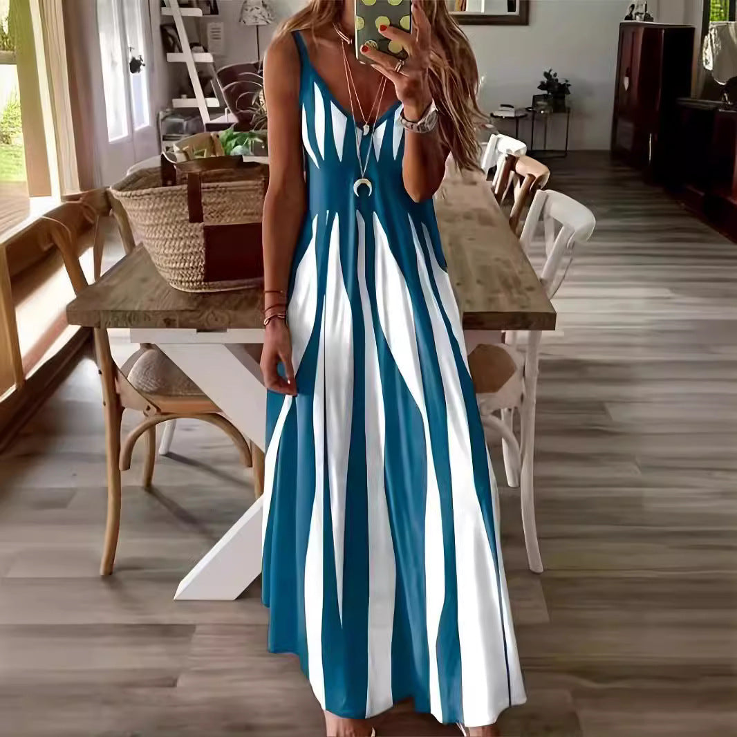 Striped Elegance Maxi Elbise