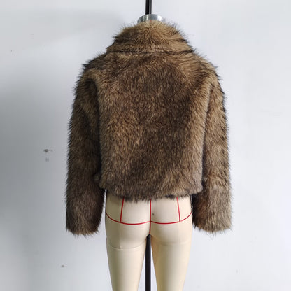 Mayce Elegante ™ | Faux Fur Collar Short Faux Fur Coat