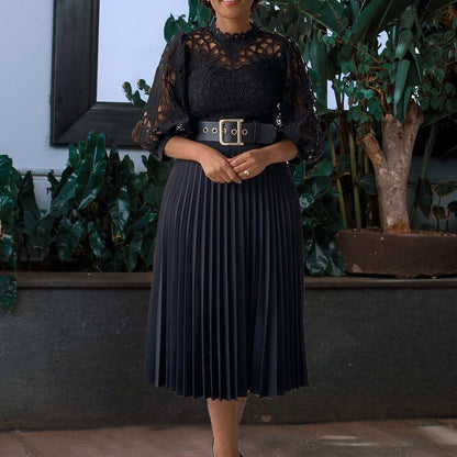 Lace Pleated Midi Dress – Scarlett