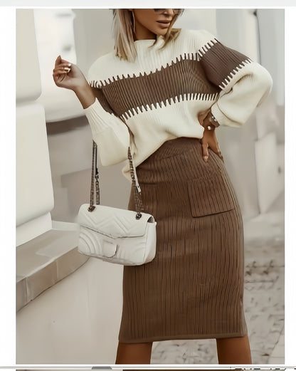 Olivia Contrast Knit Skirt Set