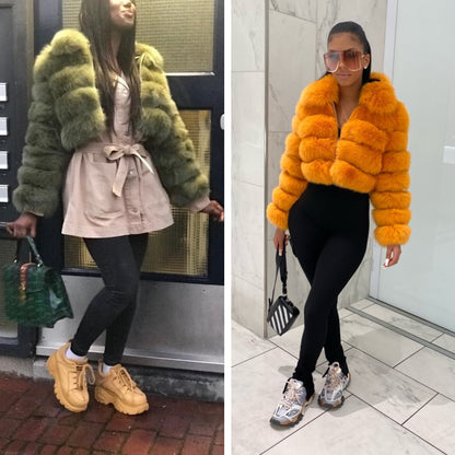 Mayce Elegante™ | Short-Cut Crop Faux Fur Jacket