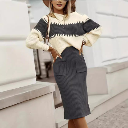 Olivia Contrast Knit Skirt Set
