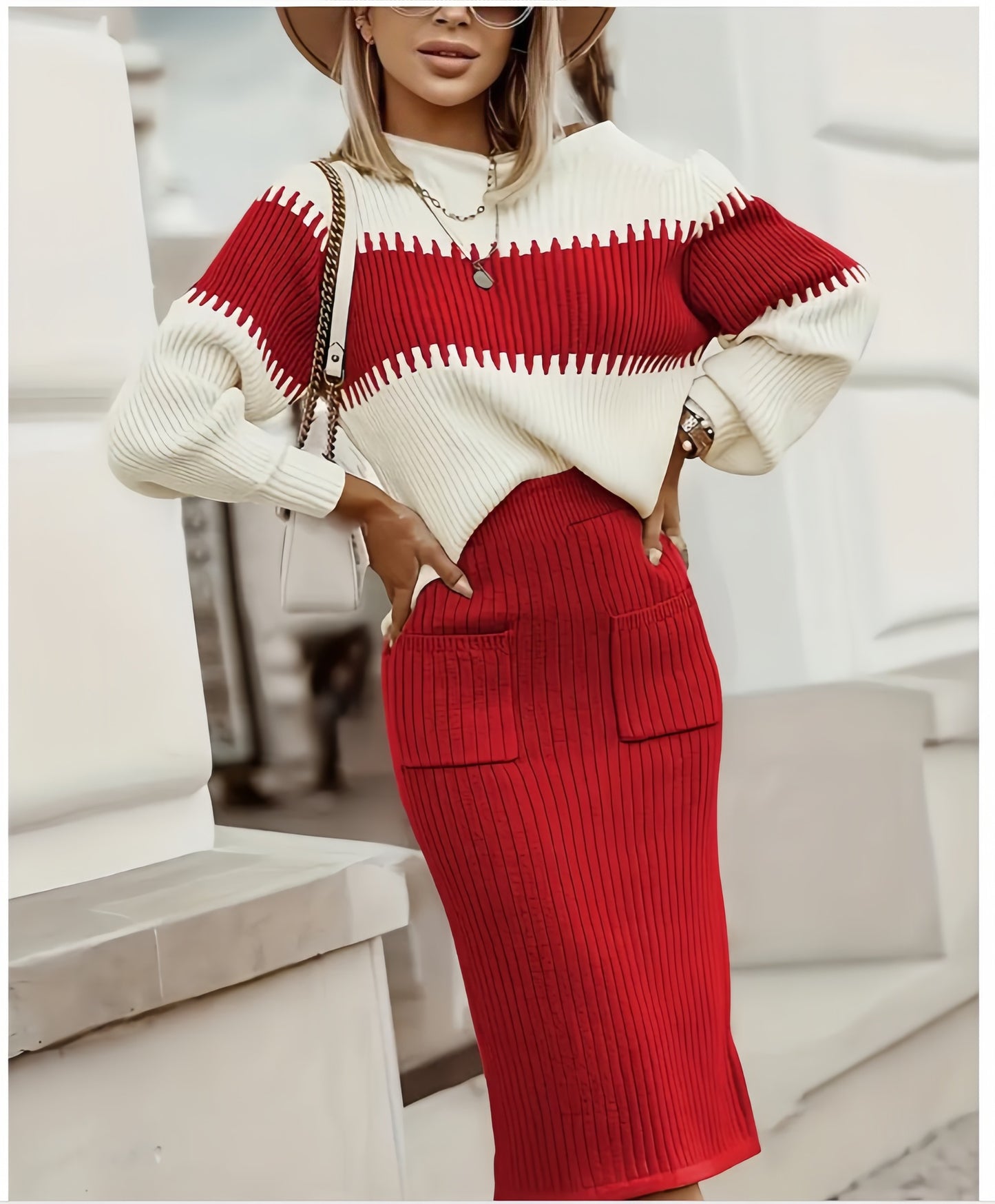 Olivia Contrast Knit Skirt Set