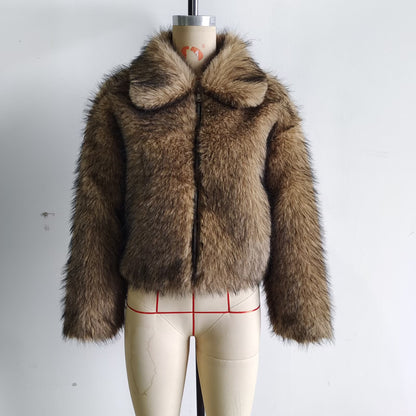 Mayce Elegante ™ | Faux Fur Collar Short Faux Fur Coat
