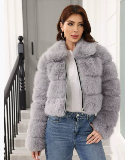 Mayce Elegante™ | Short-Cut Crop Faux Fur Jacket