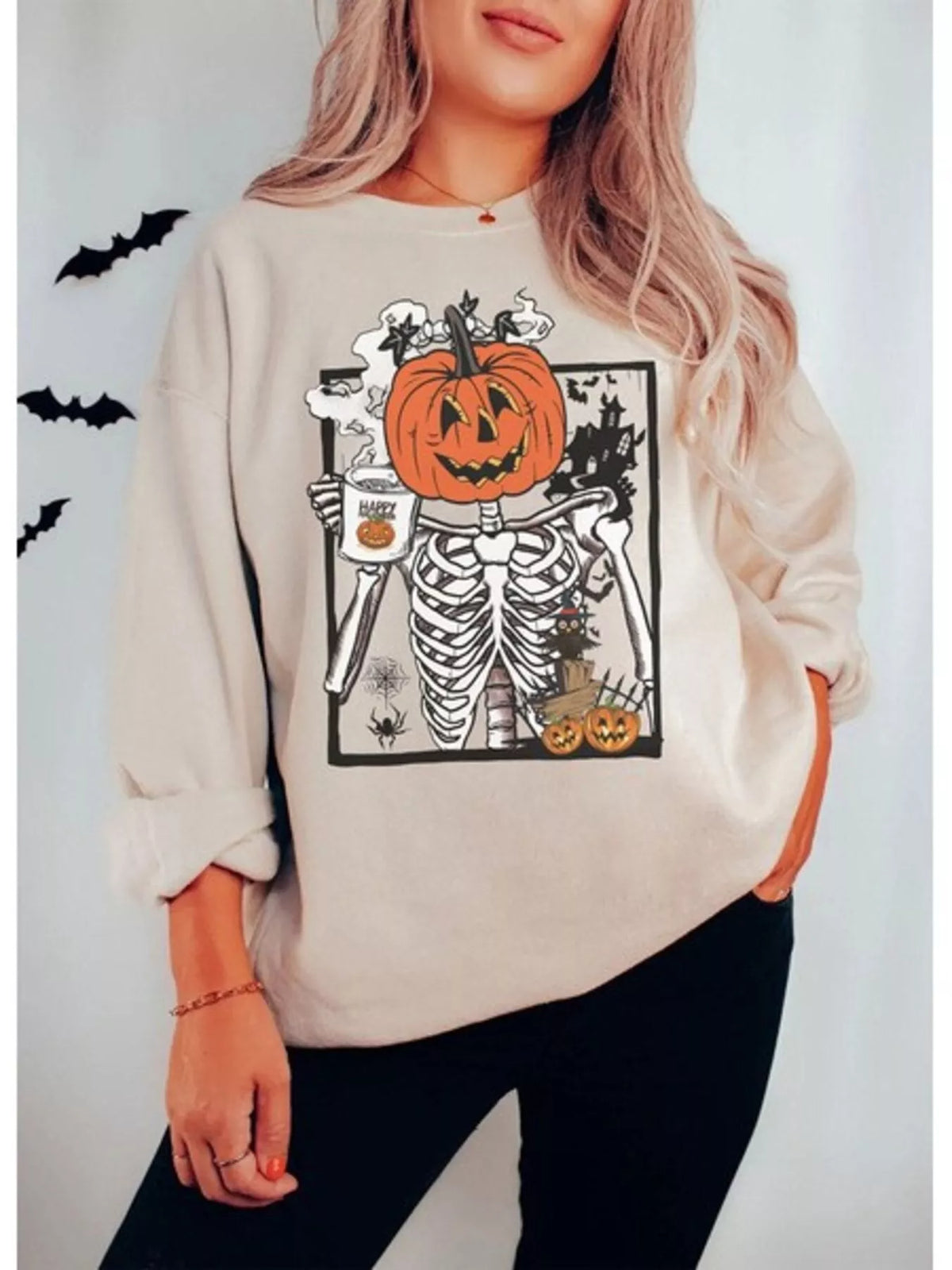 Halloween Pumpkin Floral Round Neck Sweatshirt – Mayce Halloween Edit