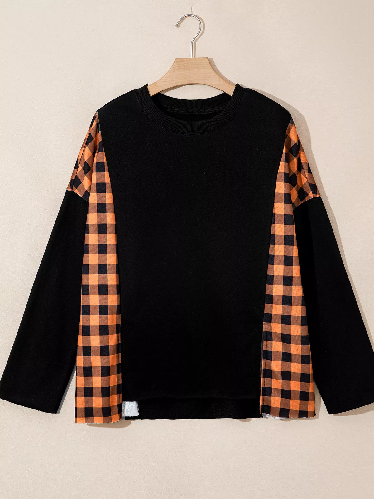 Patchwork Plaid Pumpkin Face Long Sleeve Top – Mayce Halloween Edit