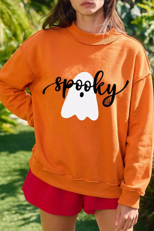 Ghost/ BOO Reversible Print Mock Neck Casual Sweatshirt – Mayce Halloween Edit