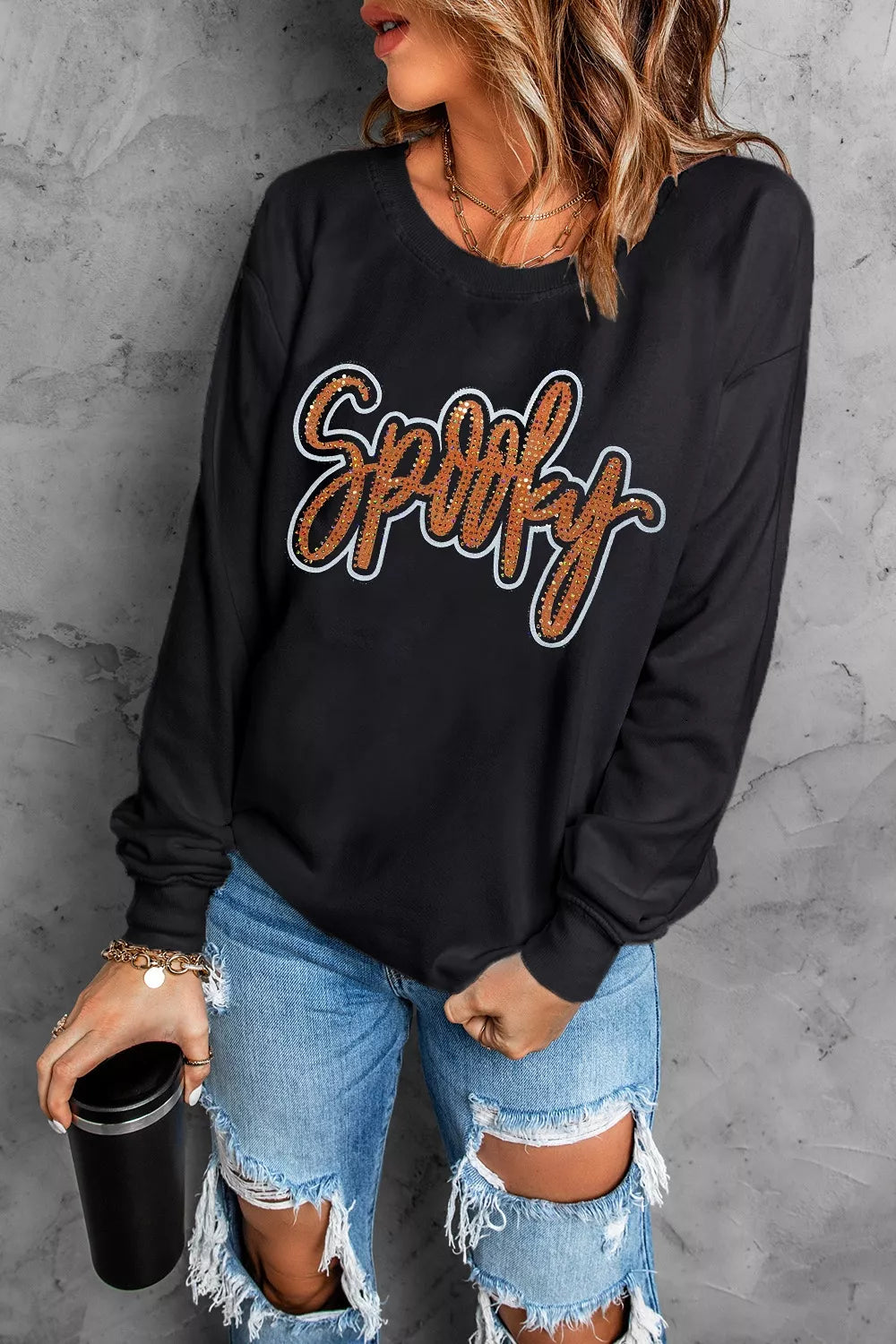 Spooky Rhinestone Drop Shoulder Sweatshirt – Mayce Halloween Edit