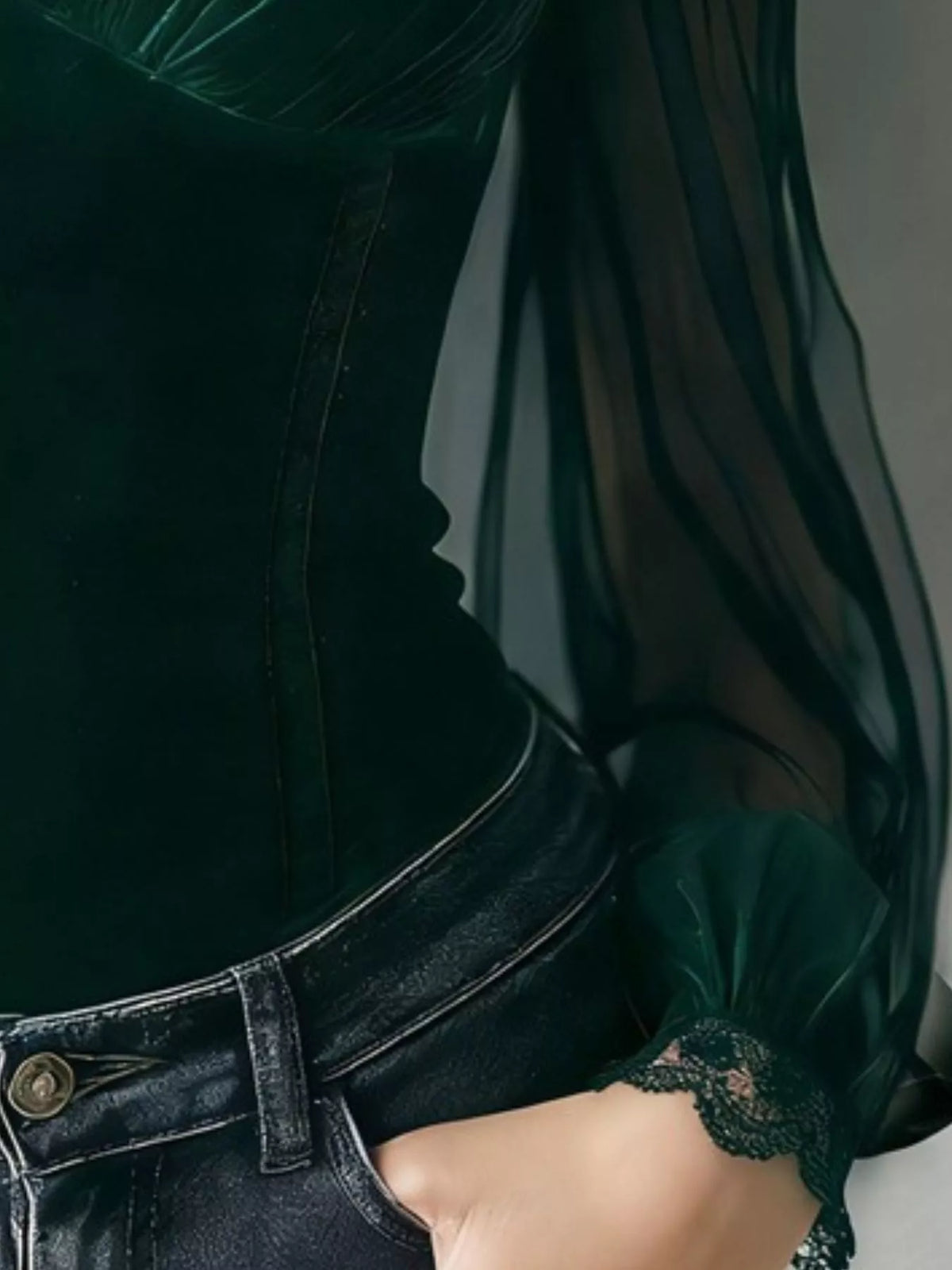 Lace Trim Velvet Sheer Sleeve Blouse – Mayce Halloween Edit