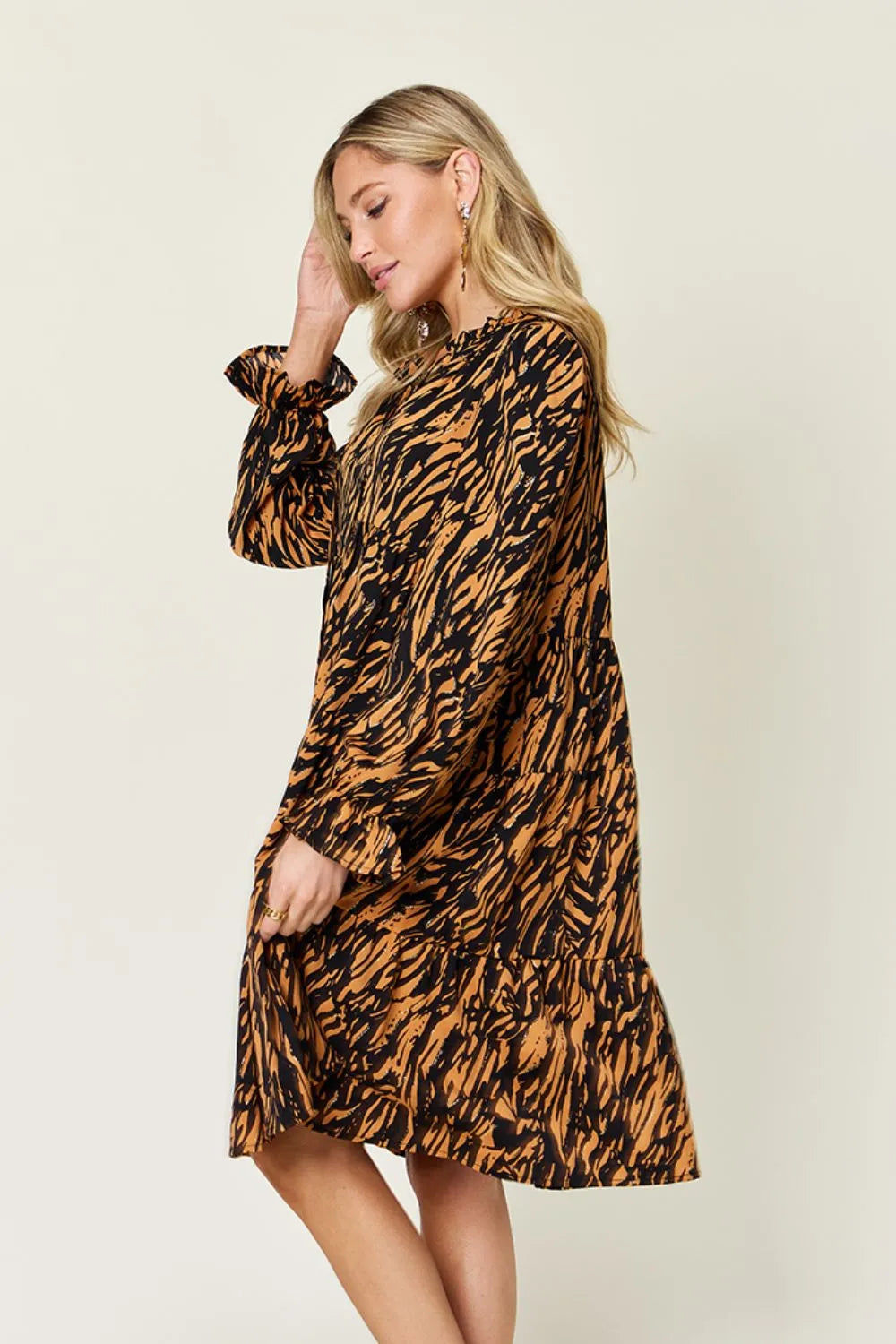 Double Take Full Size Printed Ruffle Hem Long Sleeve Dress Plus Size – Mayce Halloween Edit