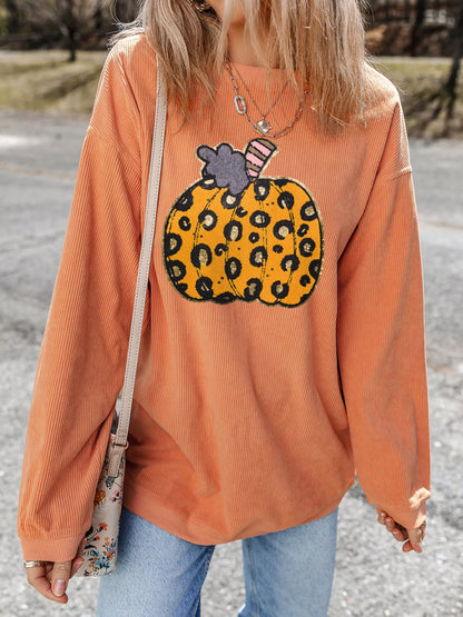 Halloween Leopard Pumpkin Patchwork Ribbed Sweatshirt – Mayce Halloween Edit
