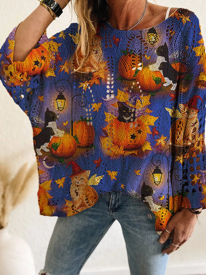 Full Size Halloween Pumpkin Loose Knit Cover Up Plus Size – Mayce Halloween Edit