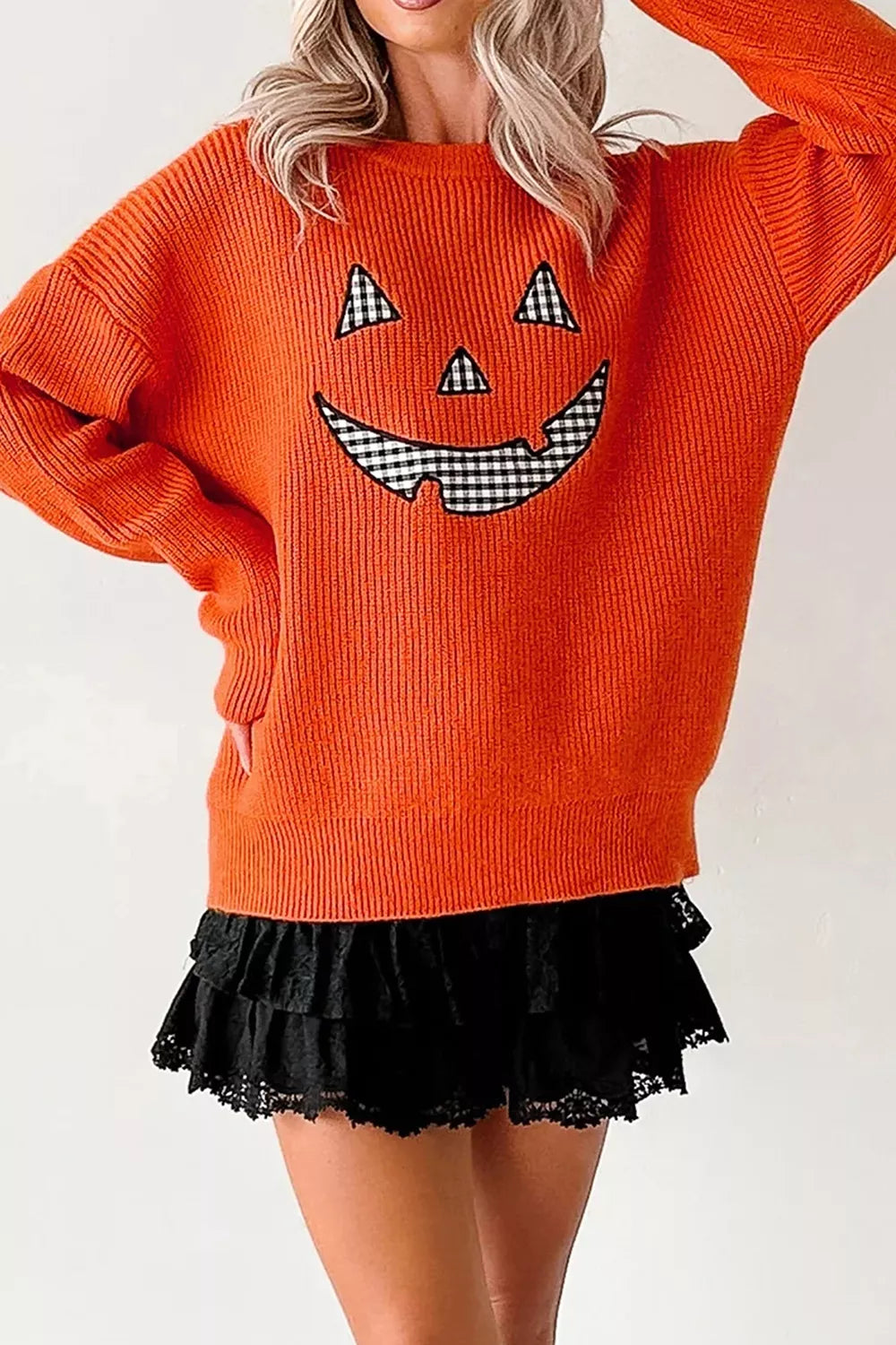 Drop Shoulder Long Sleeve Round Neck Halloween Sweater – Mayce Halloween Edit