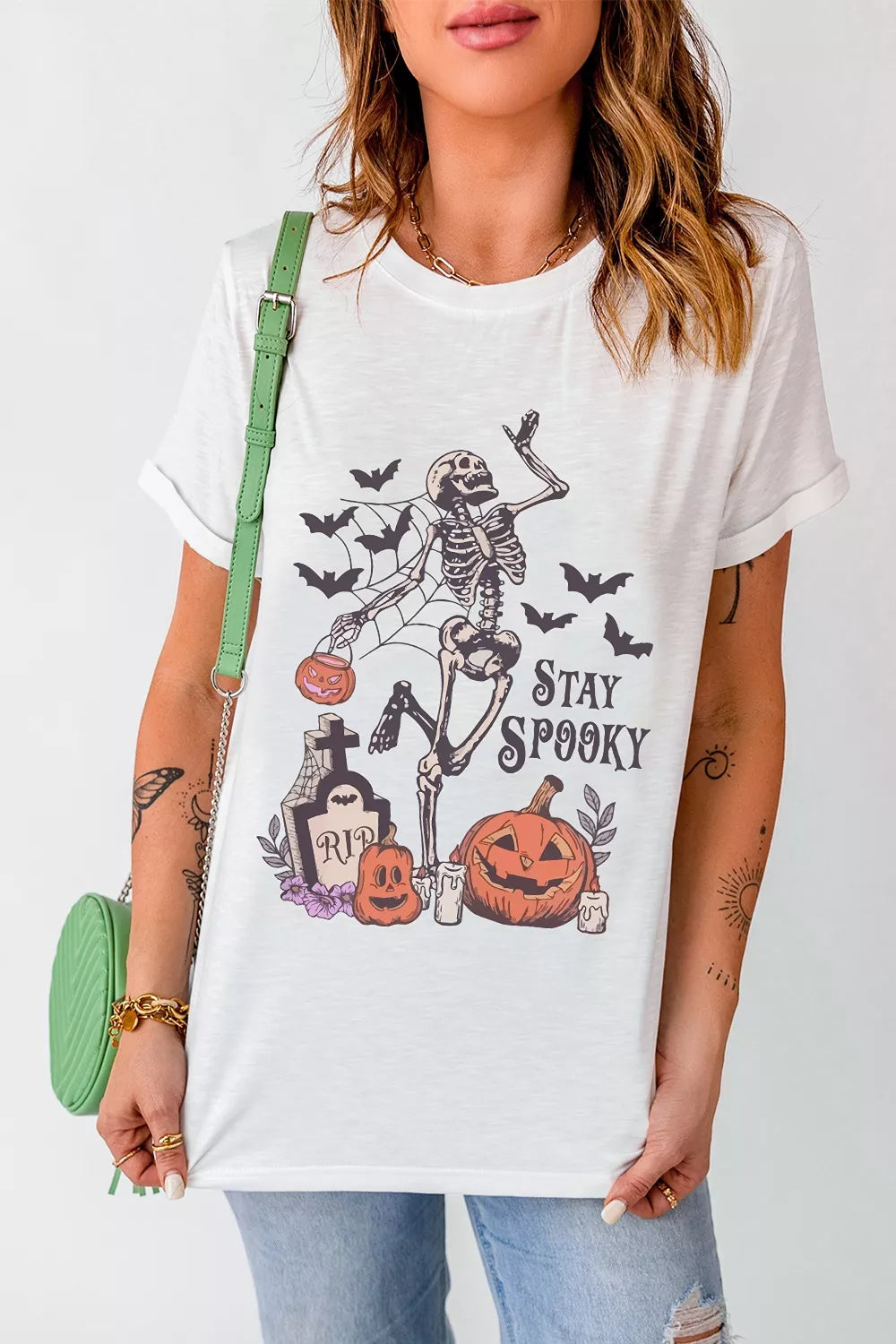 Full Size Skull Pumpkin Face STAY SPOOKY Graphic Halloween T-Shirt Plus Size – Mayce Halloween Edit